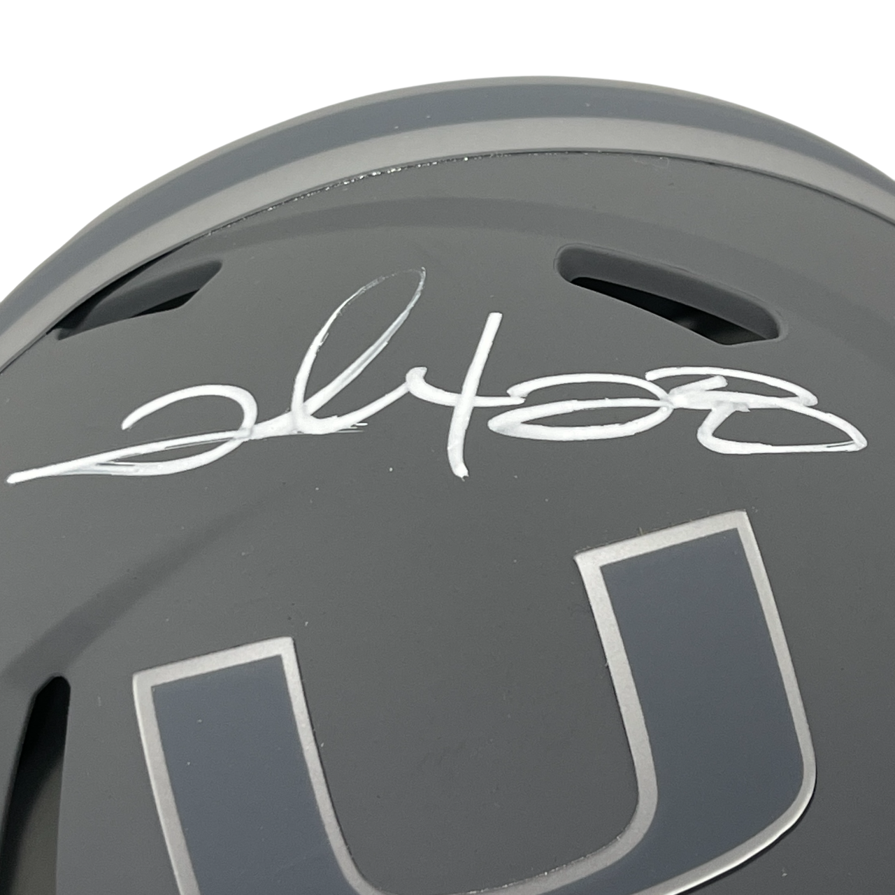 Clinton Portis Signed Miami U Slate Mini Helmet Beckett Witness BAS COA1