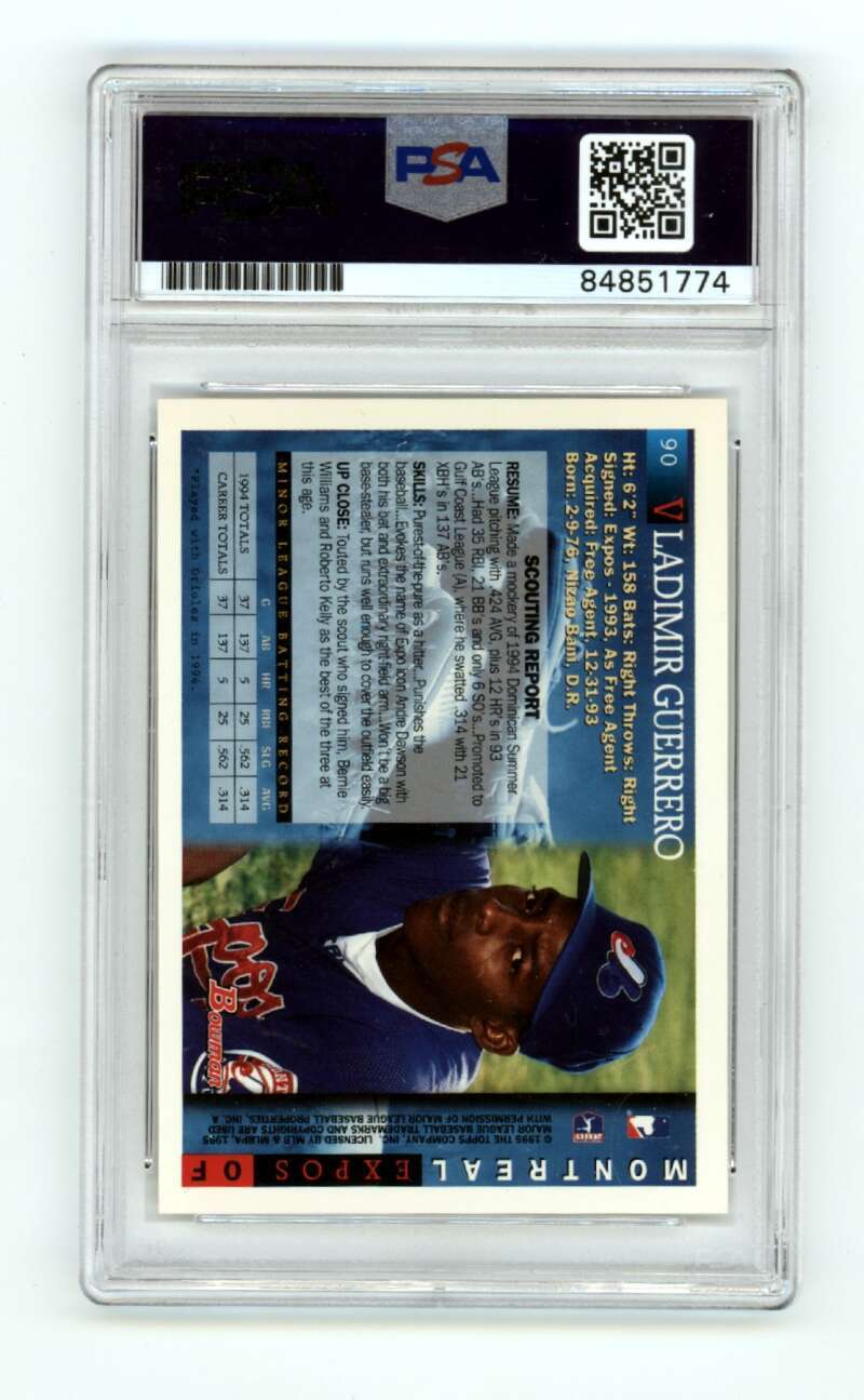 Vladimir Guerrero Sr. 1995 Bowman #90 Rookie RC w/ HOF 18 Ins Signed PSA 10 Auto1