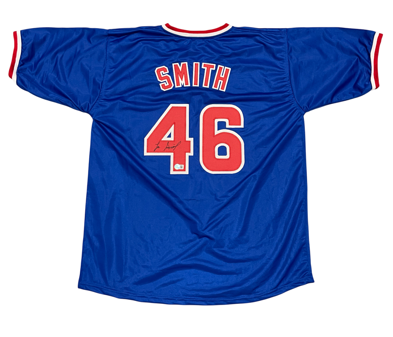Lee Smith Signed Chicago Cubs Custom Blue Jersey Beckett Witness BAS COA0