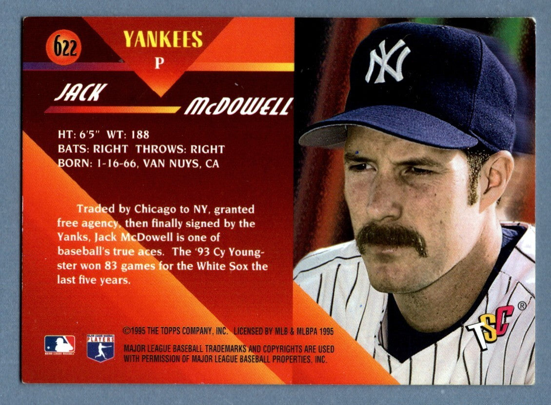 Jack McDowell Signed 1995 Topps Stadium Club Transaction 622 LSCM COA Yankees1