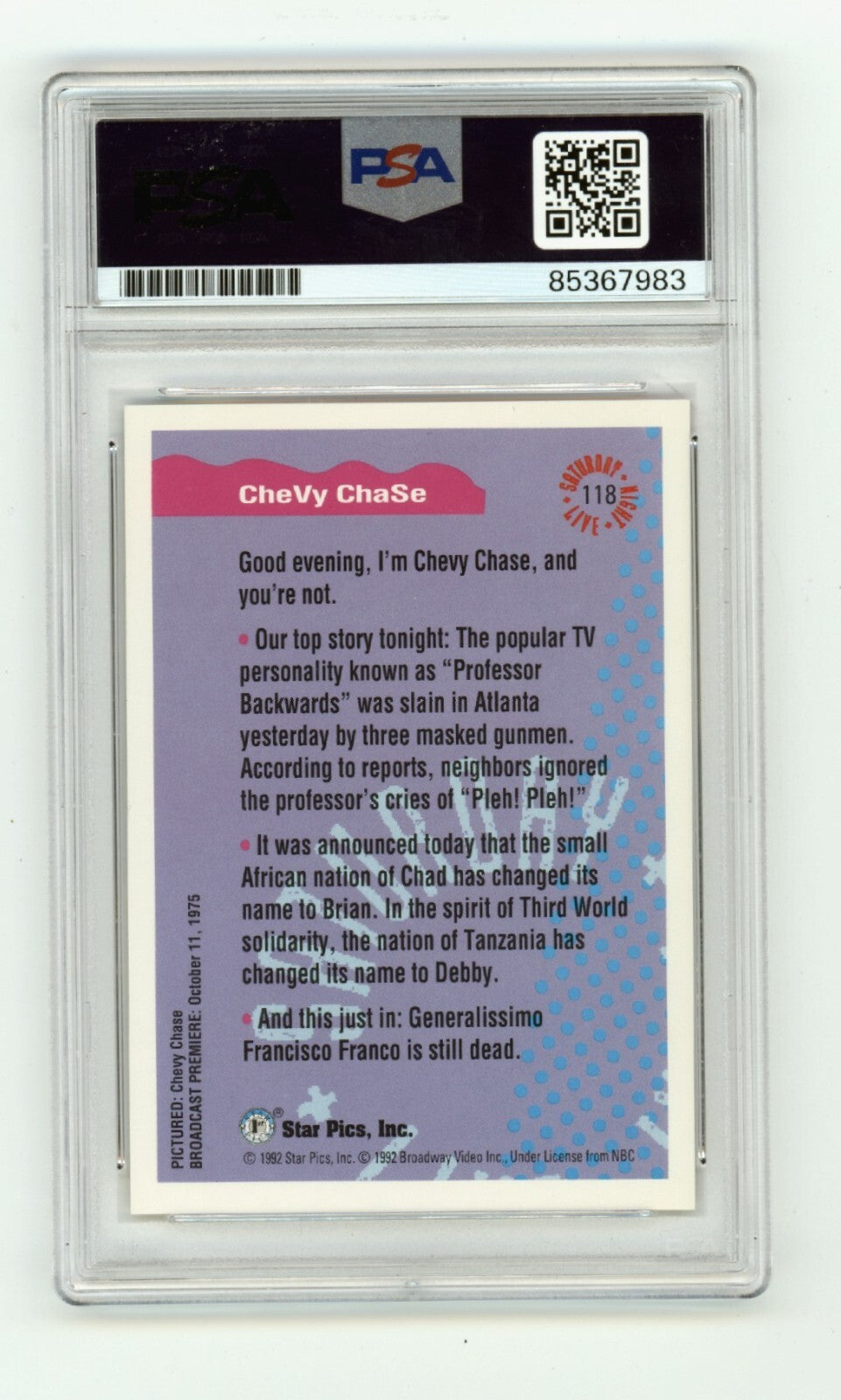 Chevy Chase 1992 Star Pics Saturday Night Live #118 SNL Signed PSA 10 Auto1