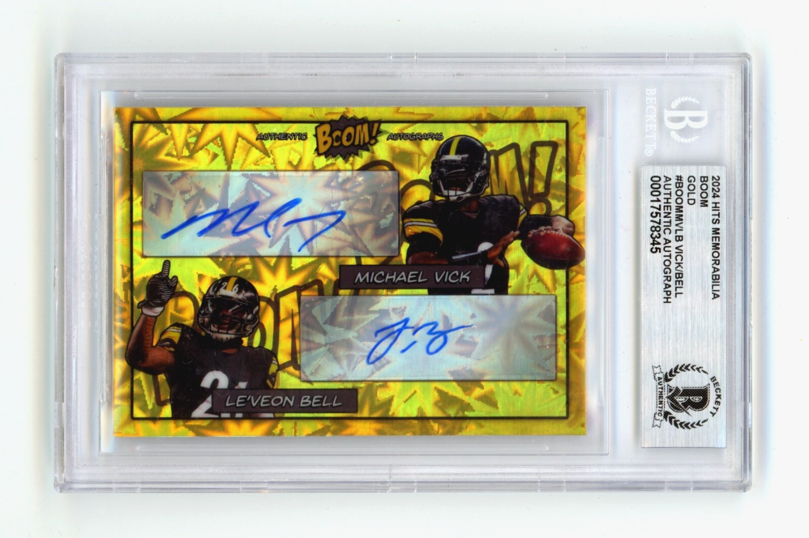 Michael Vick Le'Veon Bell 2024 Hits Memorabilia BOOM Gold /5 Signed BGS BAS Auto0