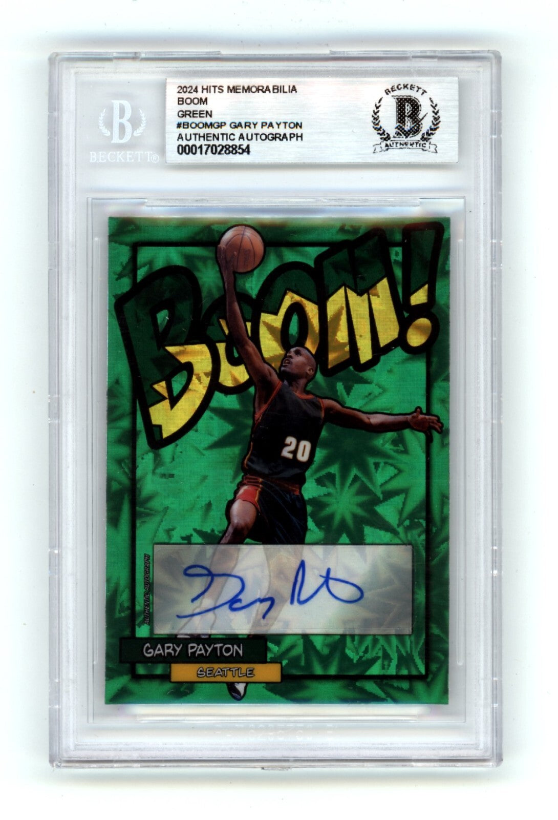 Gary Payton 2024 Hits Memorabilia BOOM Green #/5 Signed BGS BAS Auto Sonics0