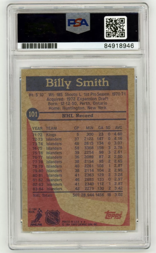 Billy Smith 1984-85 Topps #101 Signed PSA Authentic Auto Blue Islanders HOF1