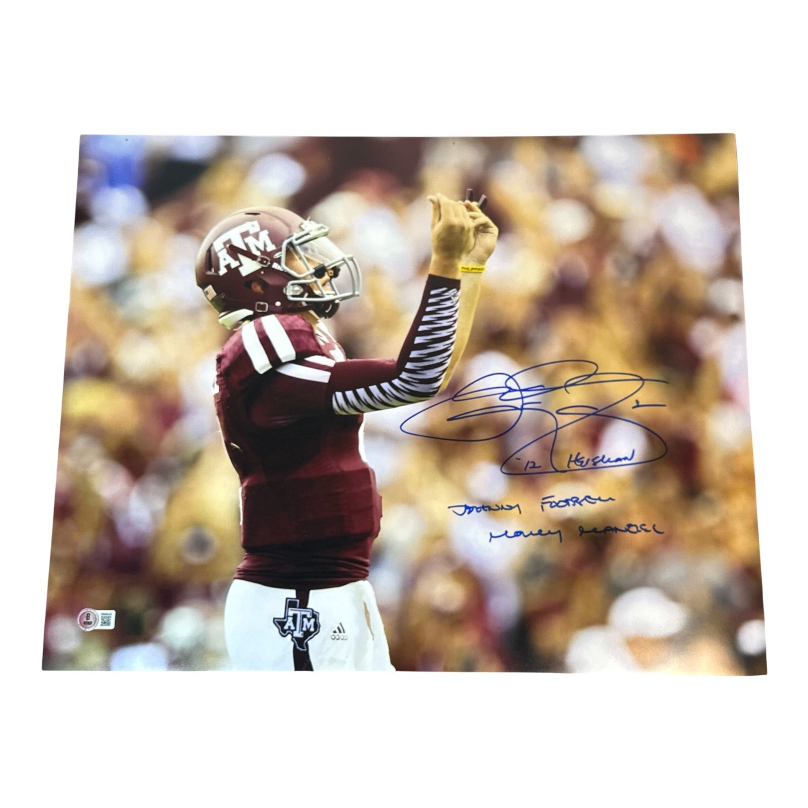 Johnny Manziel Signed Texas A&M Aggies 16x20 Photo w/ 3 Insc. Beckett BAS COA0