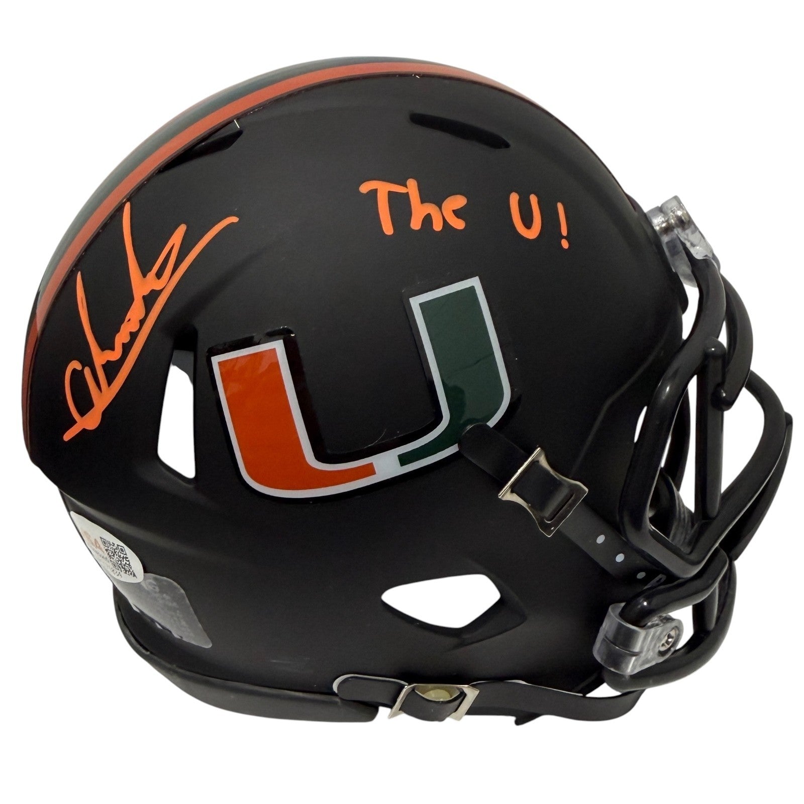 Andres Borregales Signed Black Miami Hurricanes Mini Helmet w/ The U JSA Wit COA0