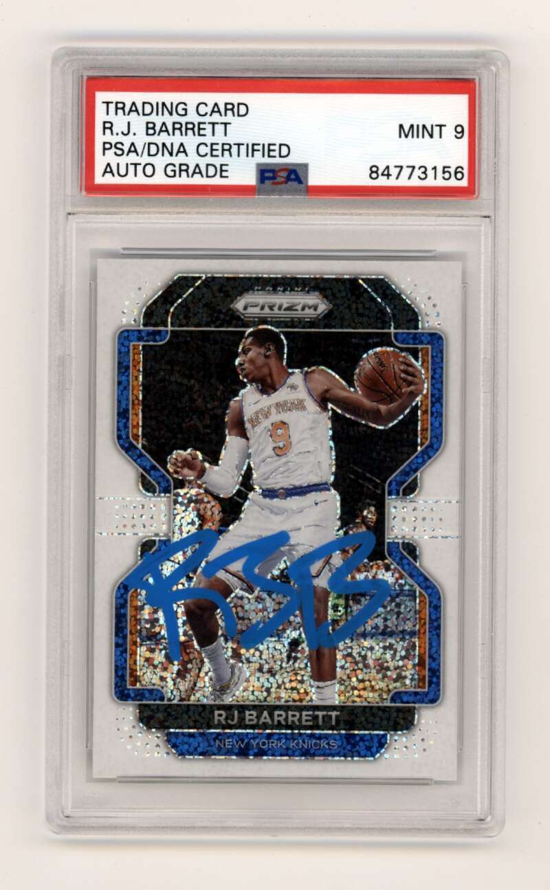 RJ Barrett 2021-22 Panini Prizm #201 White Sparkle SP Signed PSA 9 Auto Knicks0