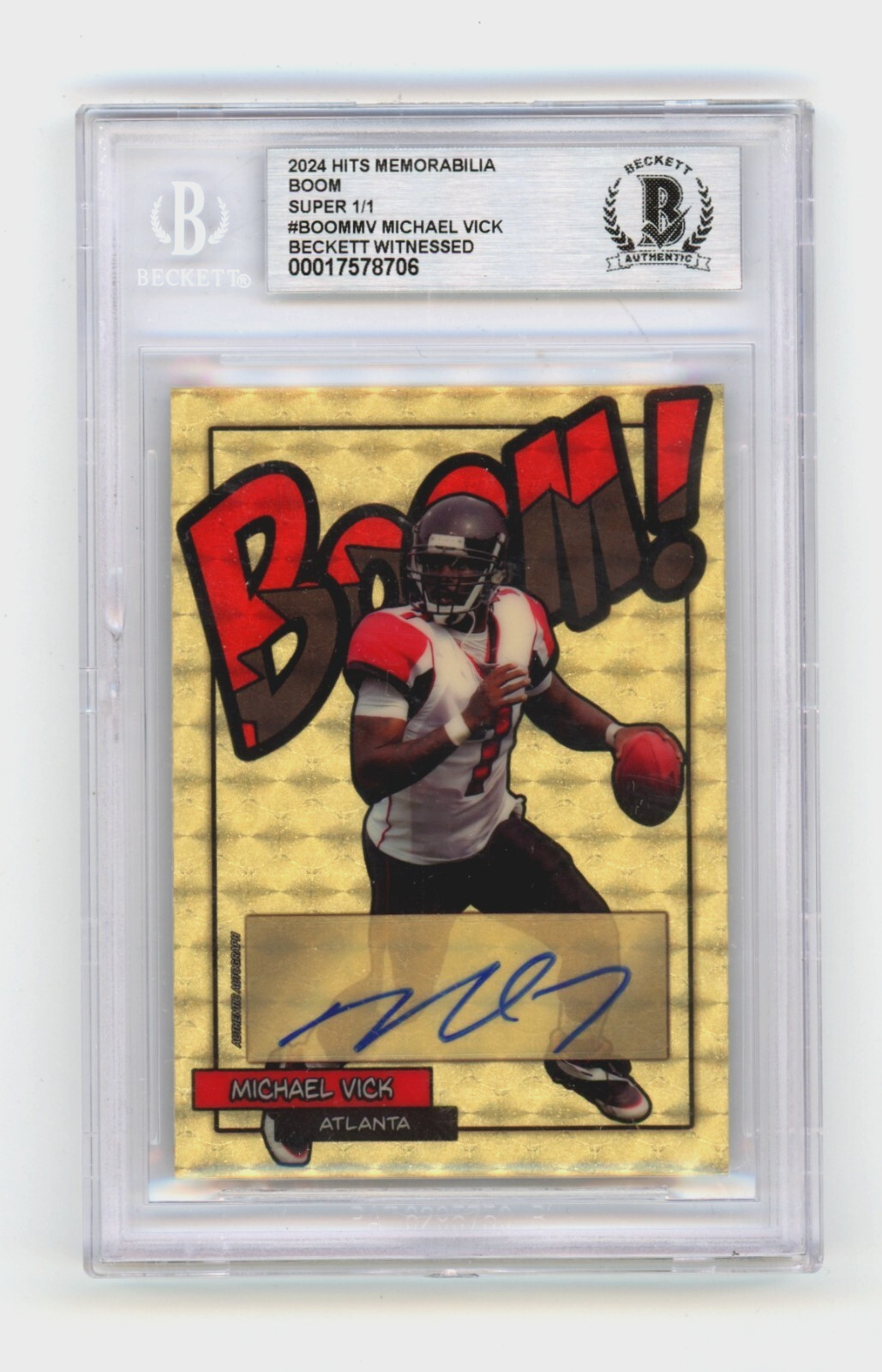 Michael Vick 2024 Hits Memorabilia BOOM Super 1/1 Signed BGS BAS Auto Atlanta0