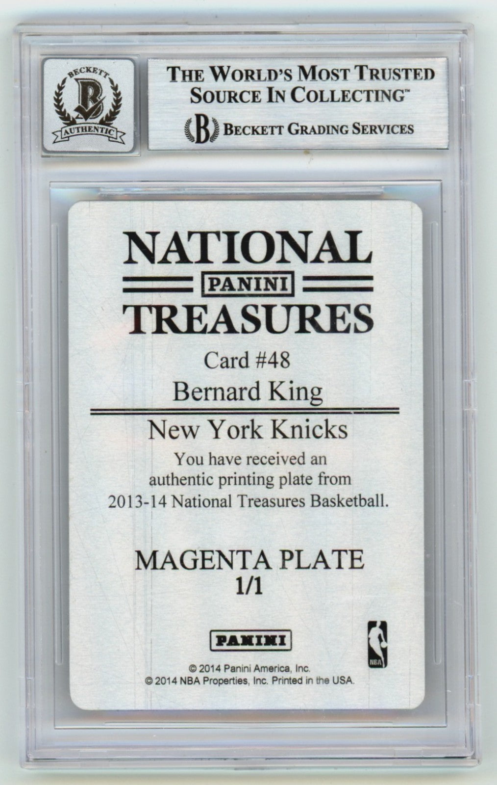 Bernard King 2013-14 National Treasures Print Plate 1/1 Signed 2 Ins BGS 10 Auto1