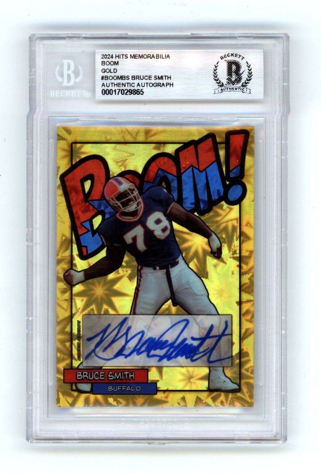 Bruce Smith 2024 Hits Memorabilia BOOM Gold #/5 Signed BGS BAS Auto Bills0