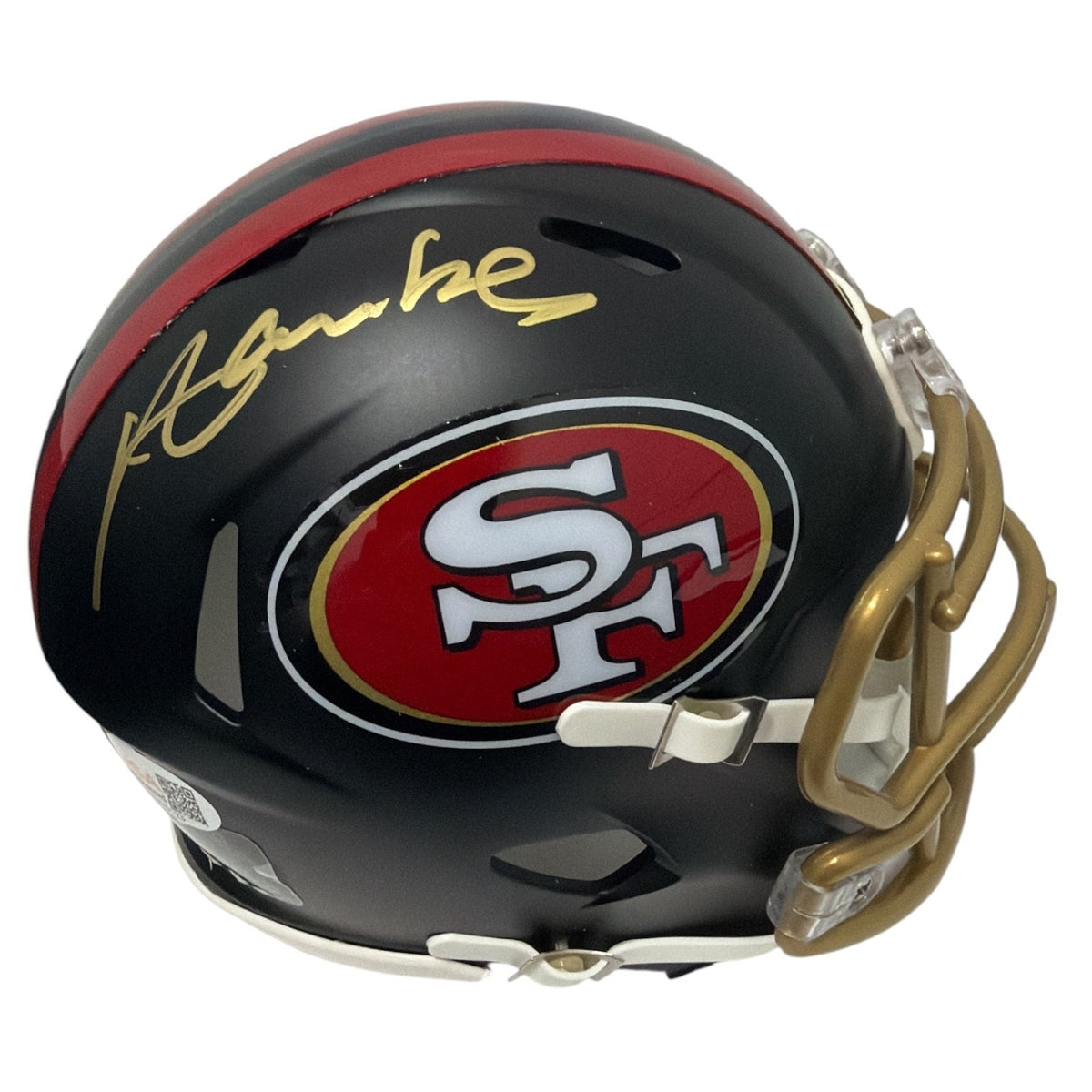 Merton Hanks Signed San Francisco 49ers Rivalries Mini Helmet JSA Witness COA0
