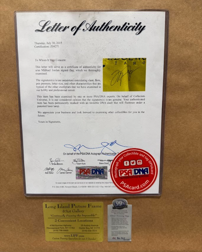 Michael Jordan Signed & Custom Framed Edgewood Tahoe Golf Pin Flag PSA LOA6