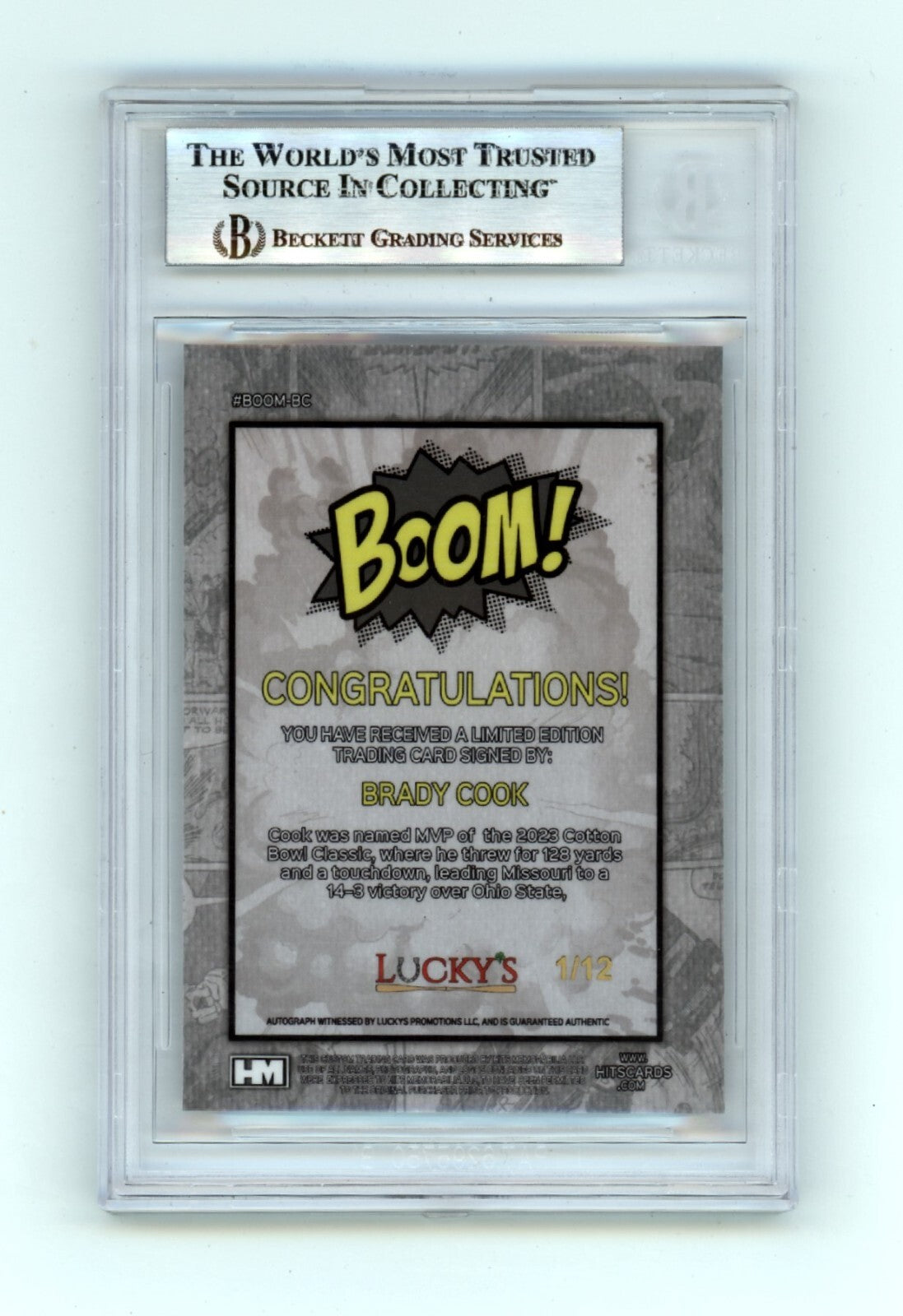 Brady Cook 2024 Hits Memorabilia BOOM Silver #/12 Signed BGS BAS Auto Missouri1