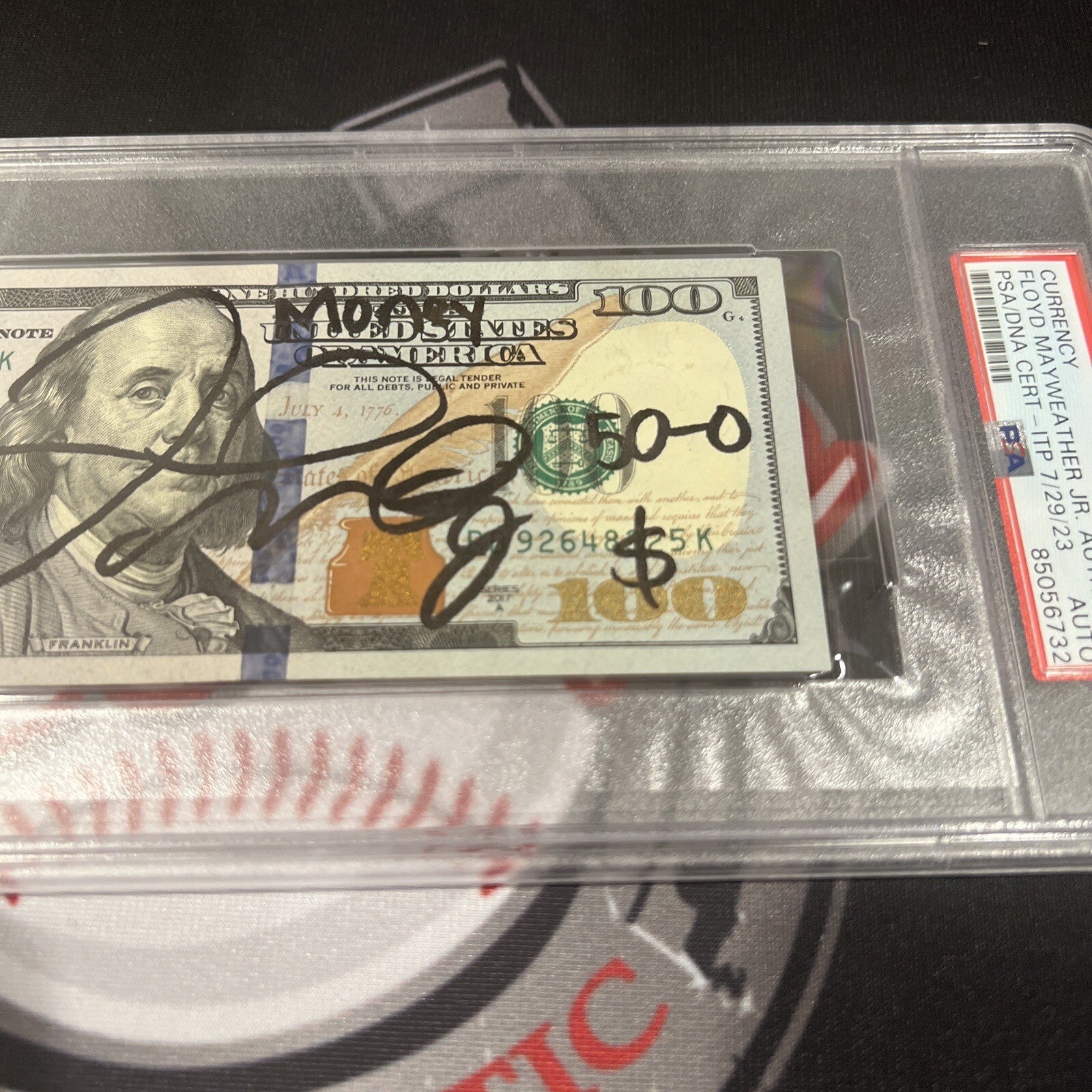 Floyd Mayweather Jr. Signed $100 Bill US Currency x4 Inscription PSA Auth Auto B2