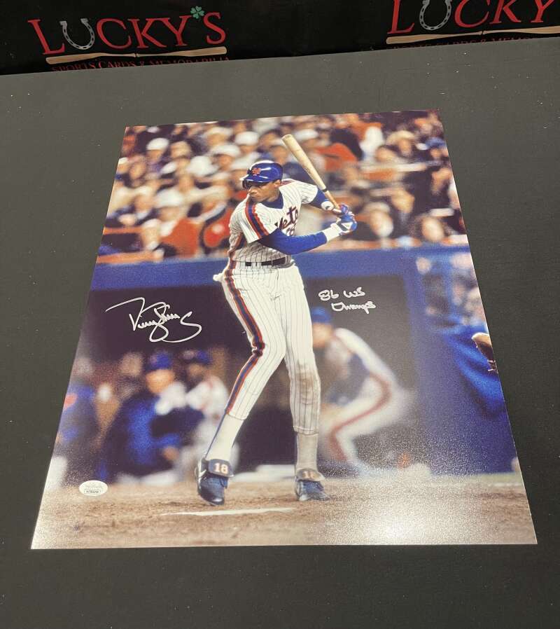Darryl Strawberry Signed Autographed 16x20 Photo w/ 86 WS Champs JSA COA0