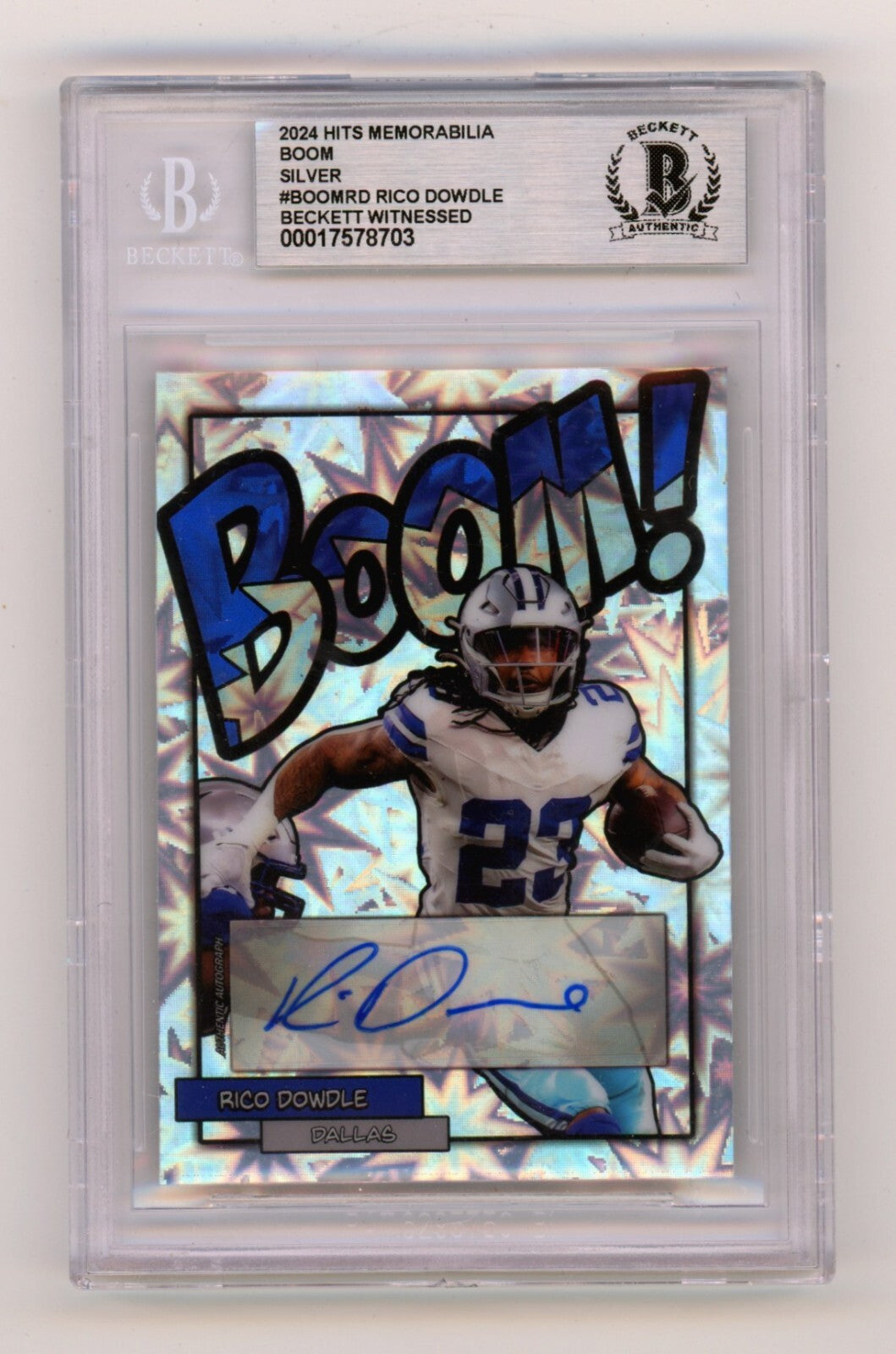Rico Dowdle 2024 Hits Memorabilia BOOM Silver Signed BGS BAS Auto Cowboys0