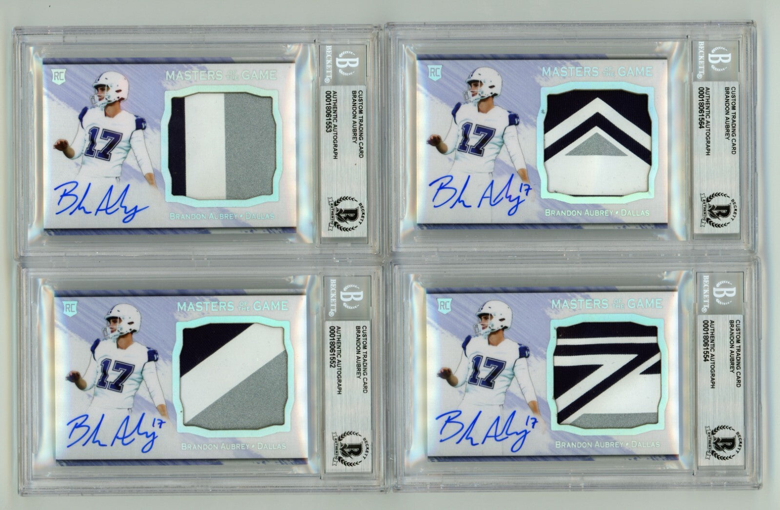 Brandon Aubrey 2023 Hits Memorabilia Silver H RPA Patch Auto RC #/17 BGS BAS1