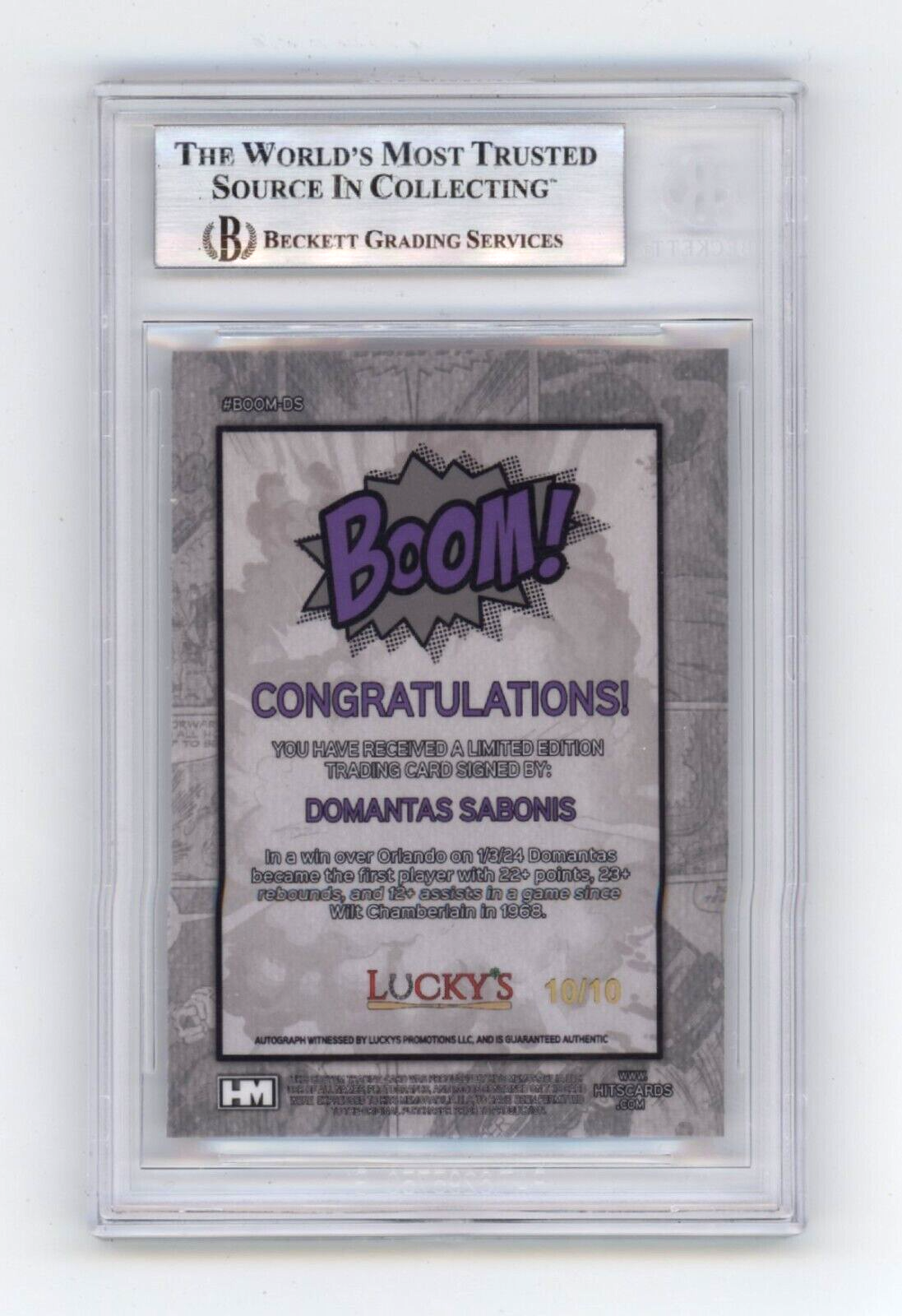 Domantas Sabonis 2024 Hits Memorabilia BOOM Silver JSY 10/10 Signed BGS BAS Auto1
