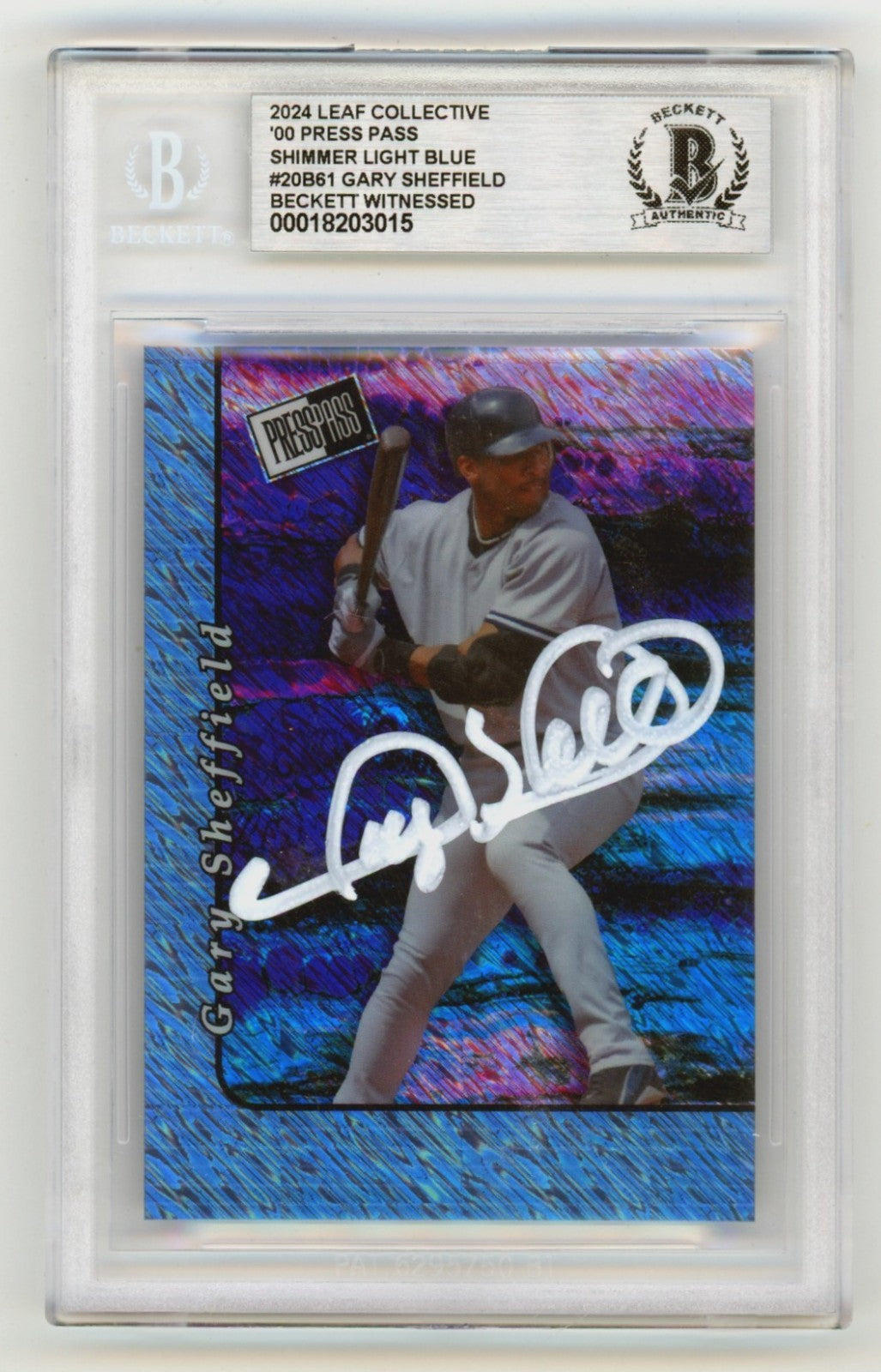 Gary Sheffield 2024 Leaf Press Pass Shimmer Light Blue Signed #1/1 BGS BAS Auto0