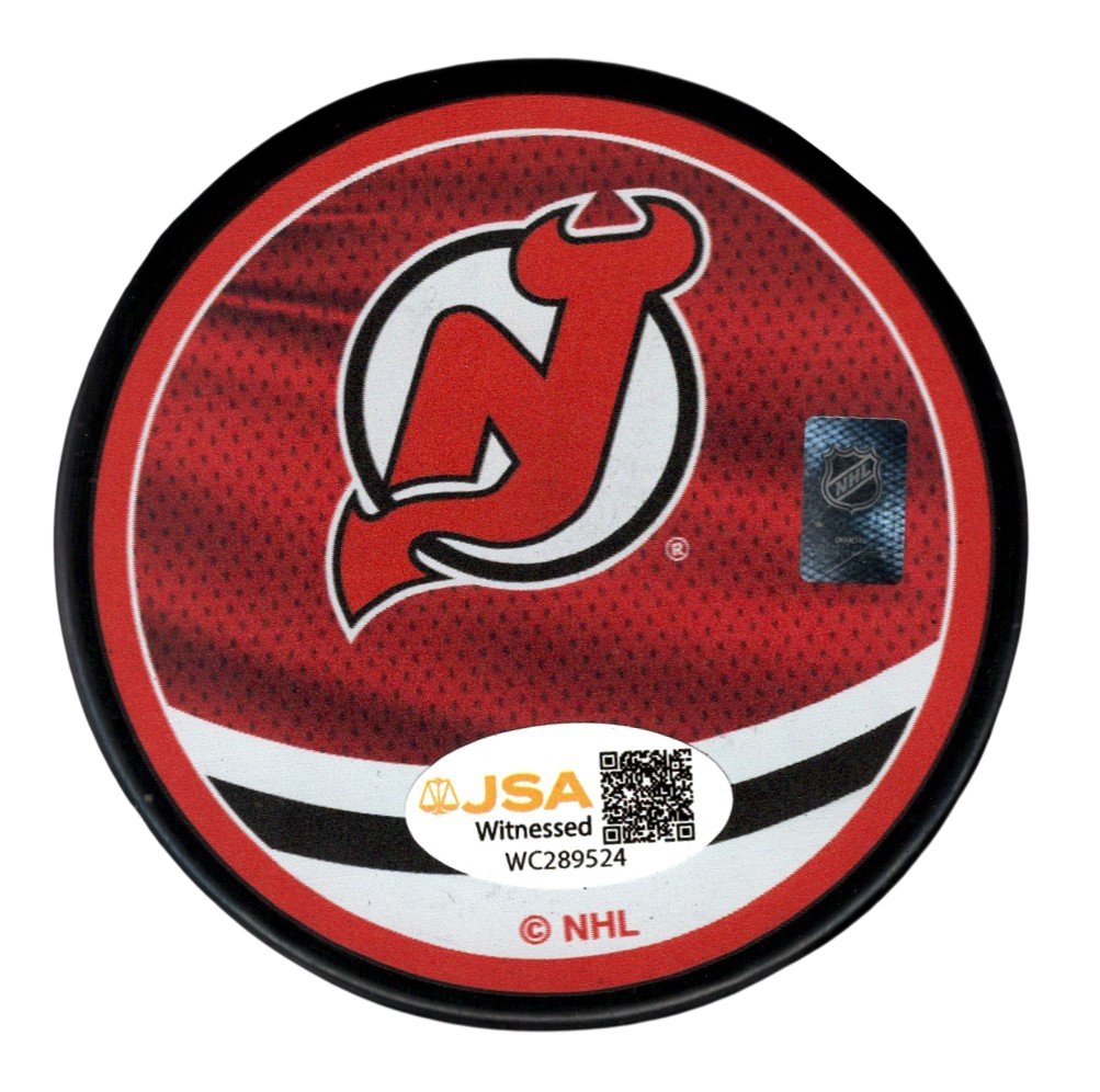Ken Daneyko Signed NJ Devils Reverse Retro Logo Puck w/ 3x Cup JSA Witness COA1