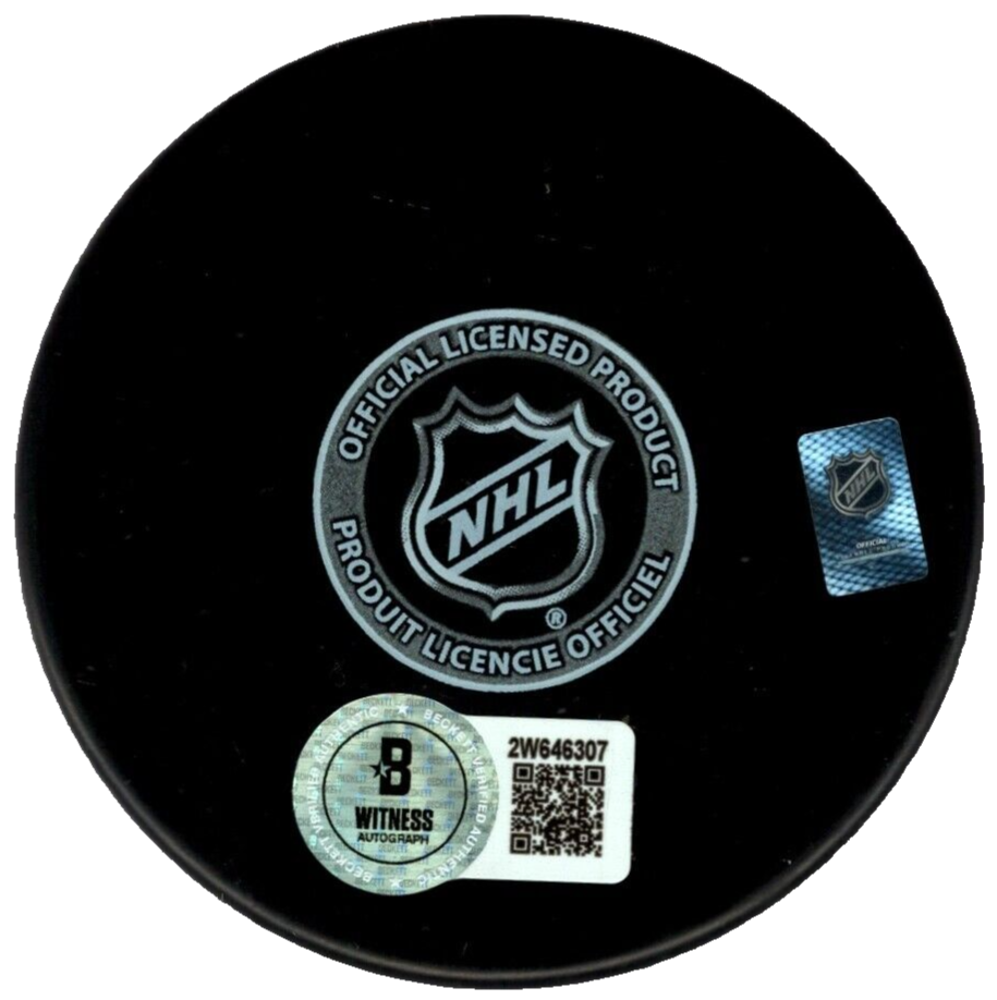 Adam Oates Signed Boston Bruins Puck w/ 3 Insc Beckett Witness BAS COA1