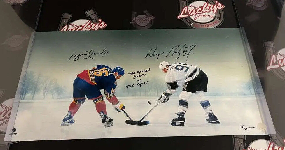 Wayne Gretzky Brett Hull Dual Signed Auto 30x15 Photo Frozen Pond LE /99 UDA COA0