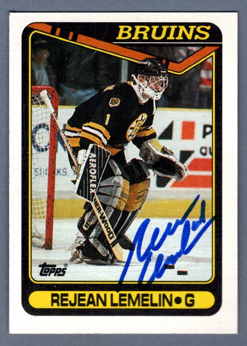 Rejean Lemelin Signed Autographed 1990-91 Topps #343 LSCM COA Boston Bruins0