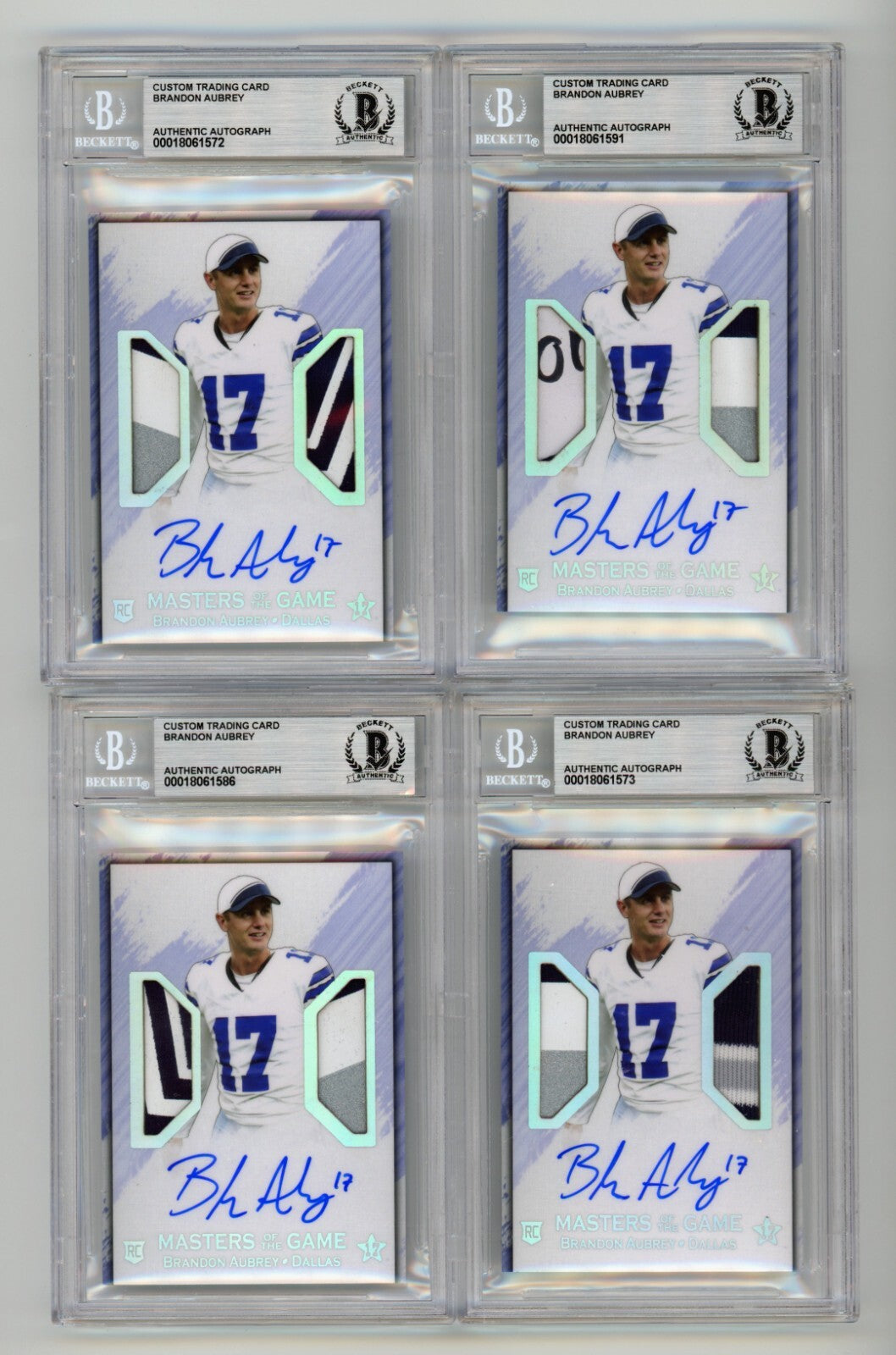 Brandon Aubrey 2023 Hits Memorabilia Silver V RPA Dual Patch Auto RC /17 BGS BAS2