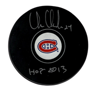 Chris Chelios Signed Auto Montreal Canadiens Puck w HOF 2013 Beckett Wit BAS COA0