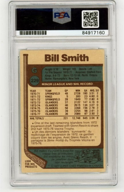Billy Smith 1977-78 O-Pee-Chee OPC #229 Signed PSA Authentic Blue Auto NYI HOF1