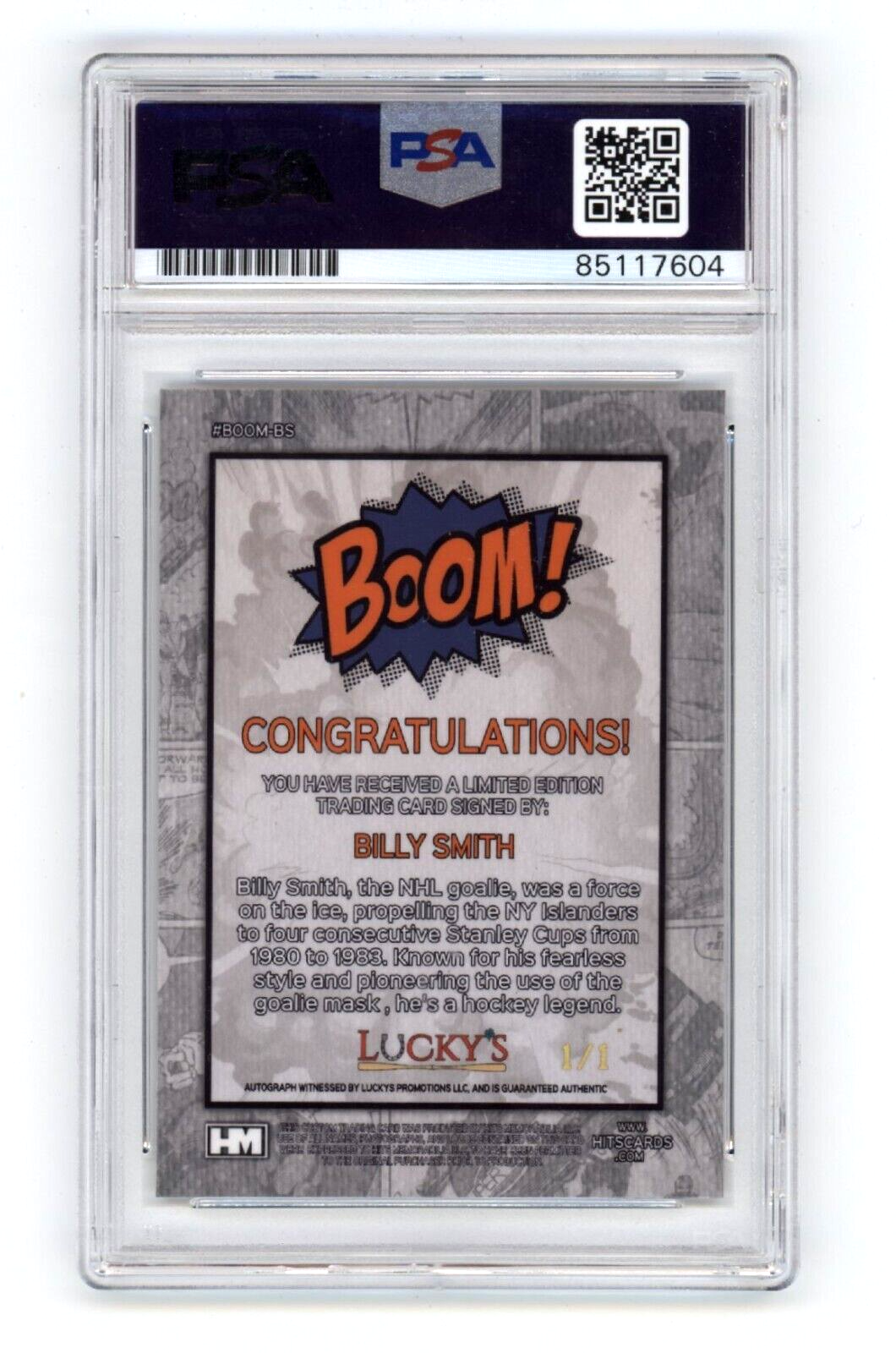 Billy Smith 2024 Hits Memorabilia BOOM Super #1/1 Signed PSA Auto HOF 93 Insc.1