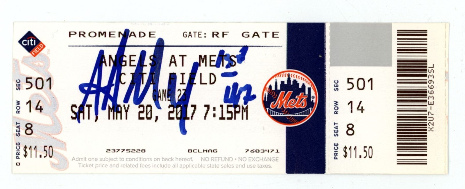 Alex Meyer Signed Auto 1st MLB Hit Ticket 5/20/2017 1st Hit Inscribed LSCM COA0