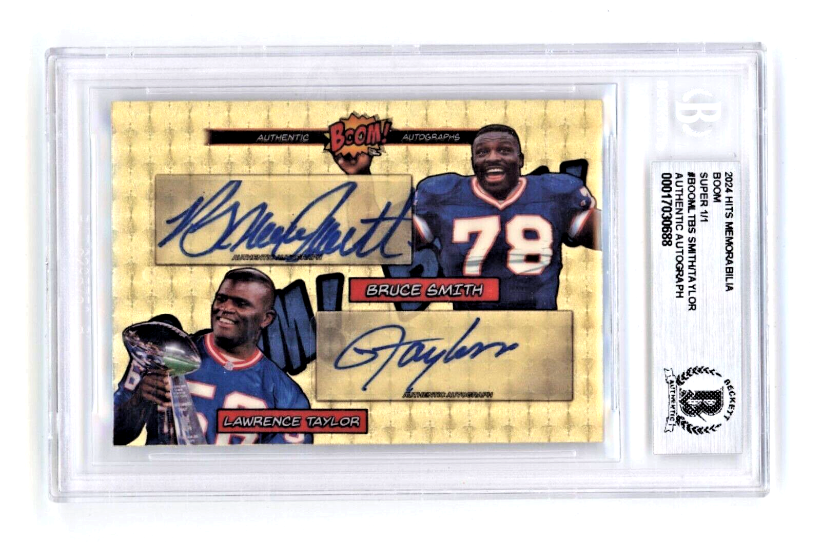 Bruce Smith & Lawrence Taylor 2024 Hits BOOM Super #1/1 Dual Signed BGS BAS Auto0