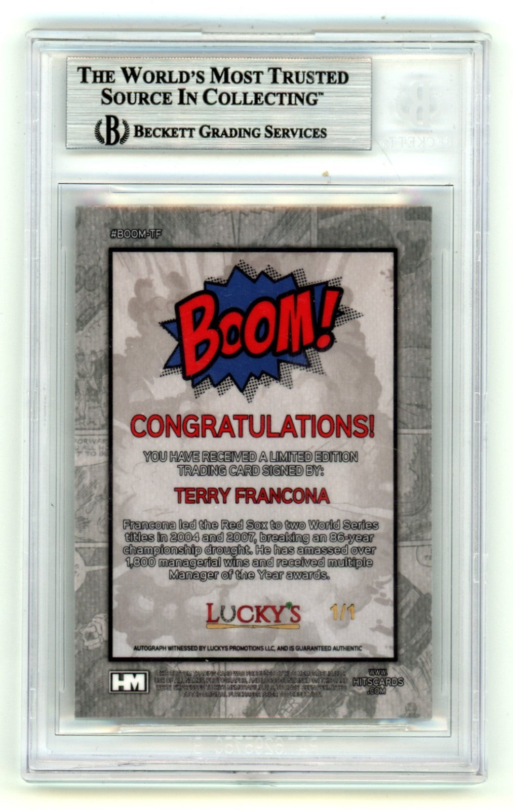 Terry Francona 2024 Hits Memorabilia BOOM Super #1/1 Signed BGS BAS Auto Red Sox1