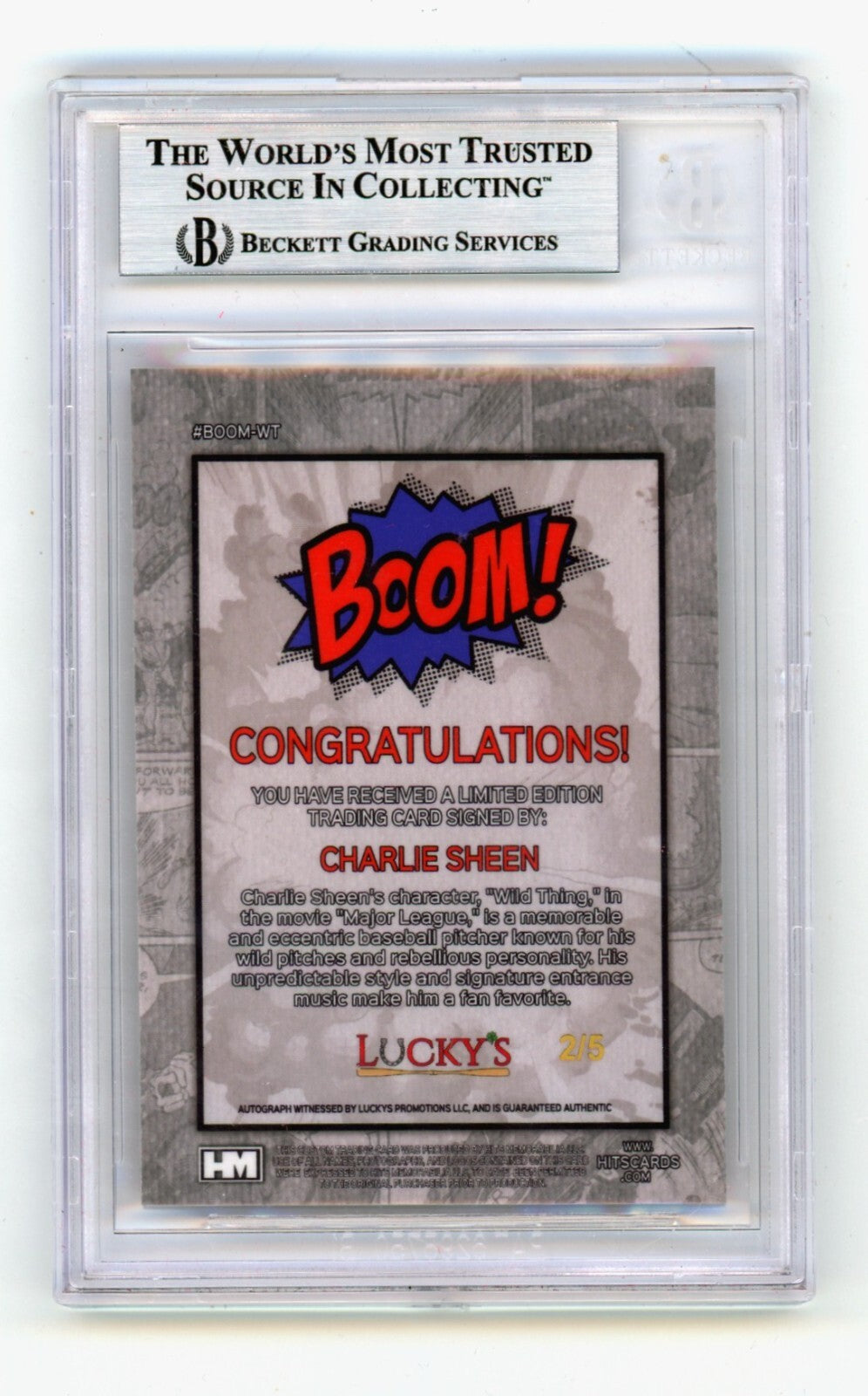 Charlie Sheen 2024 Hits Memorabilia BOOM Red /5 Signed BGS BAS Auto Wild Thing1