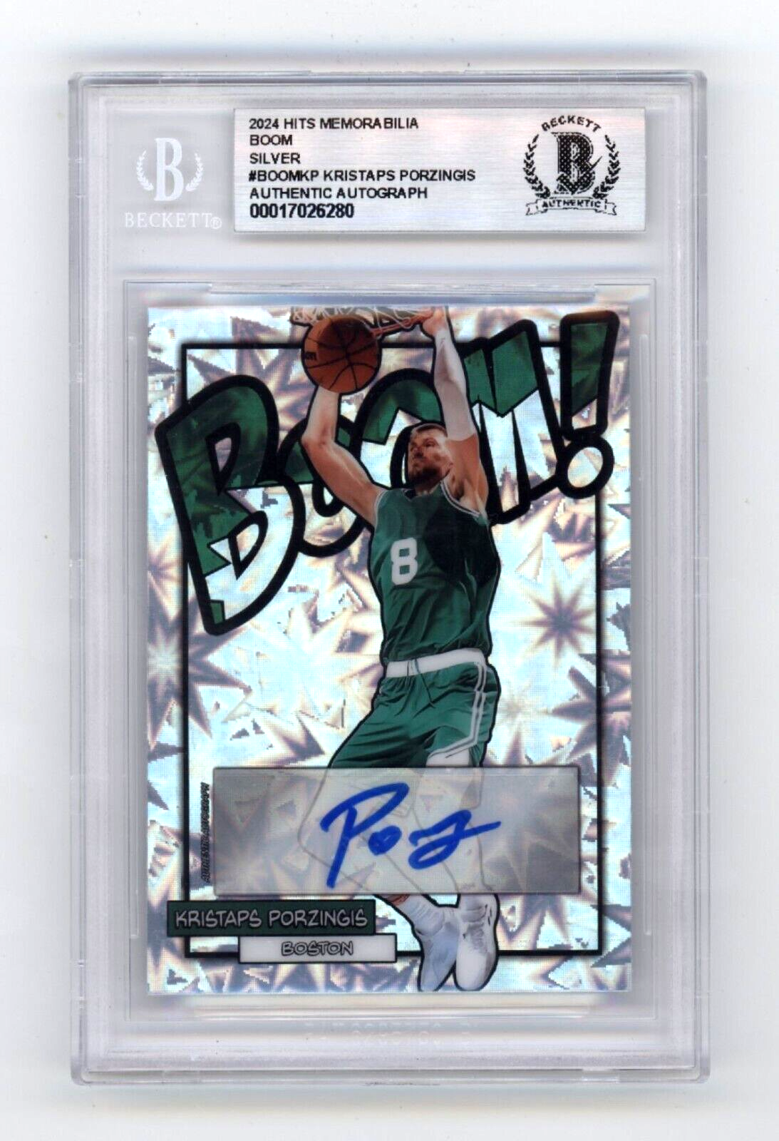 Kristaps Porzingis 2024 Hits Memorabilia BOOM Silver Signed BGS BAS Auto Celtics0