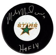 Mike Modano Signed Autographed Stars Logo Puck w/ HOF 2014 JSA Witness COA0
