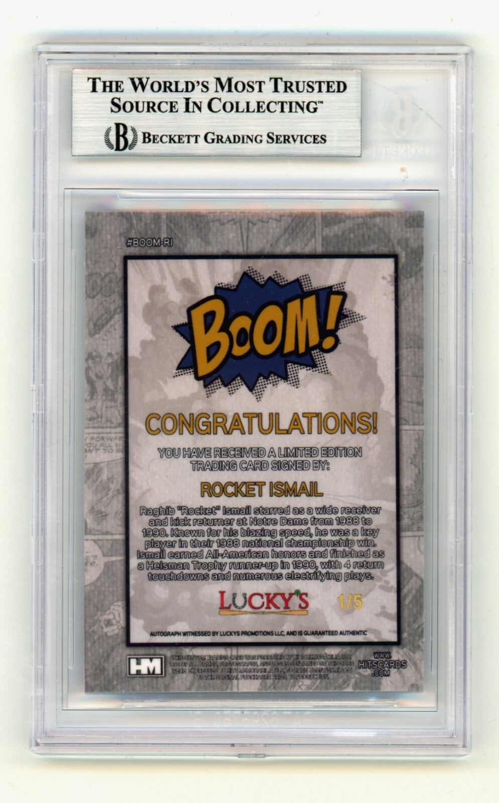 Rocket Ismail 2024 Hits Memorabilia BOOM Blue /5 Signed BGS BAS Auto Notre Dame1
