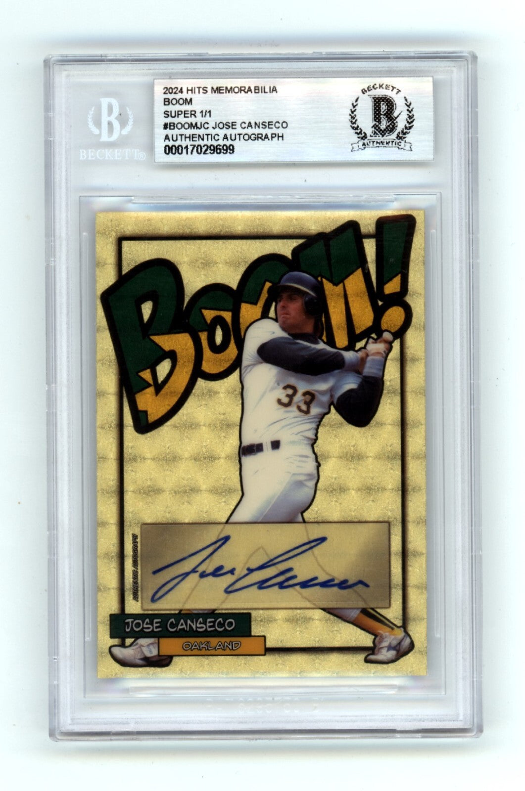 Jose Canseco 2024 Hits Memorabilia BOOM Super #1/1 Signed BGS BAS Auto Athletics0