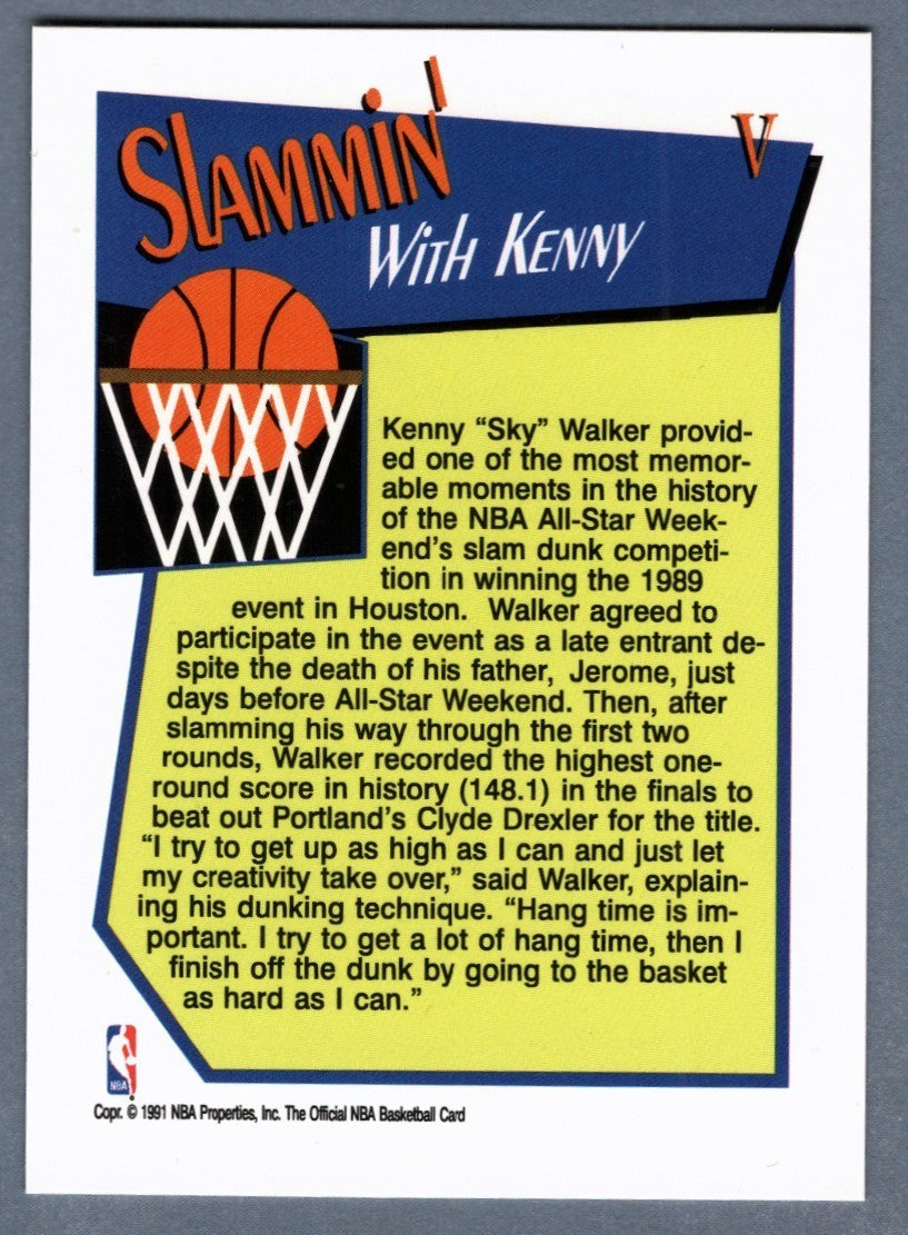 Kenny "Sky" Walker Signed 1991-92 NBA Hoops #V w/ 89 Dunk Champ Insc. LSCM COA1