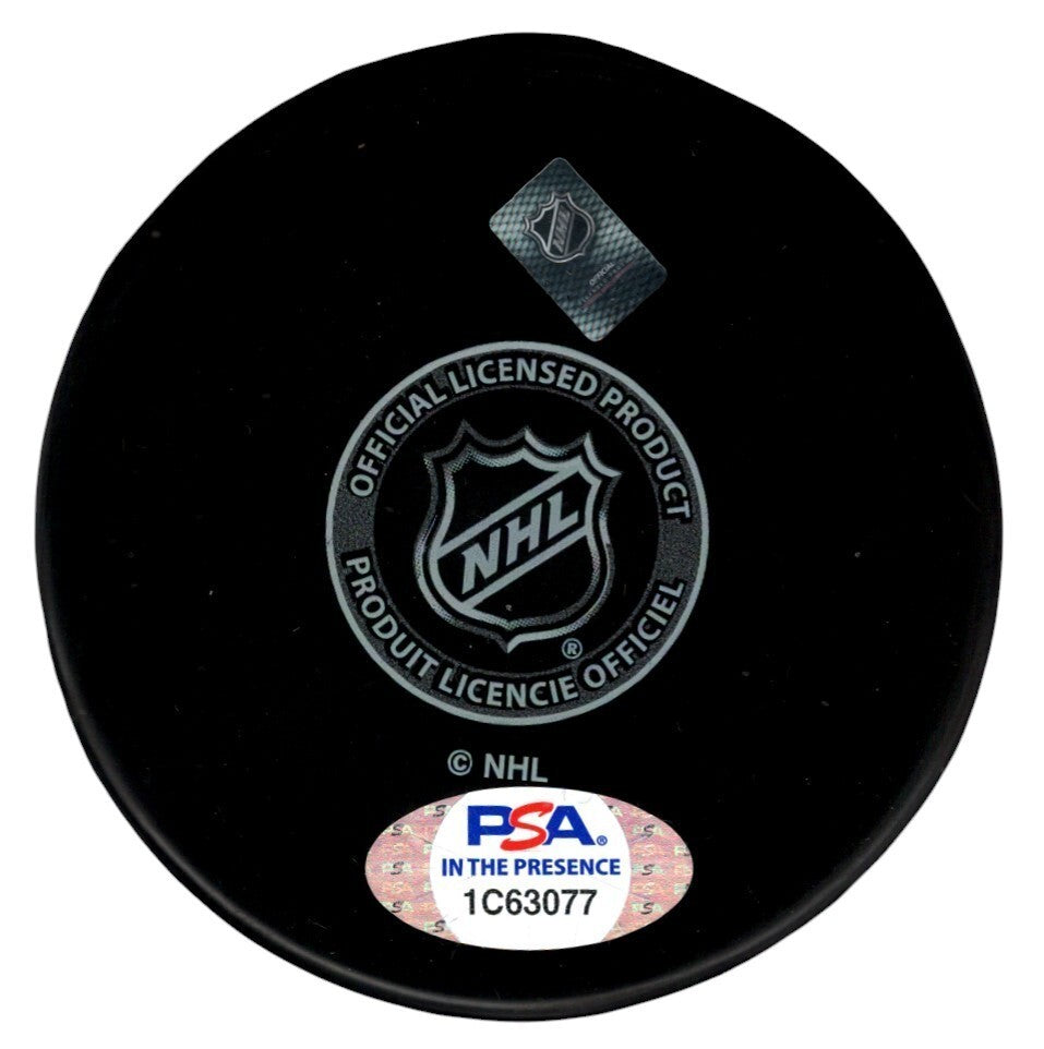 Billy Smith Signed New York Islanders Logo Puck w/ 1982 Vezina PSA ITP COA1
