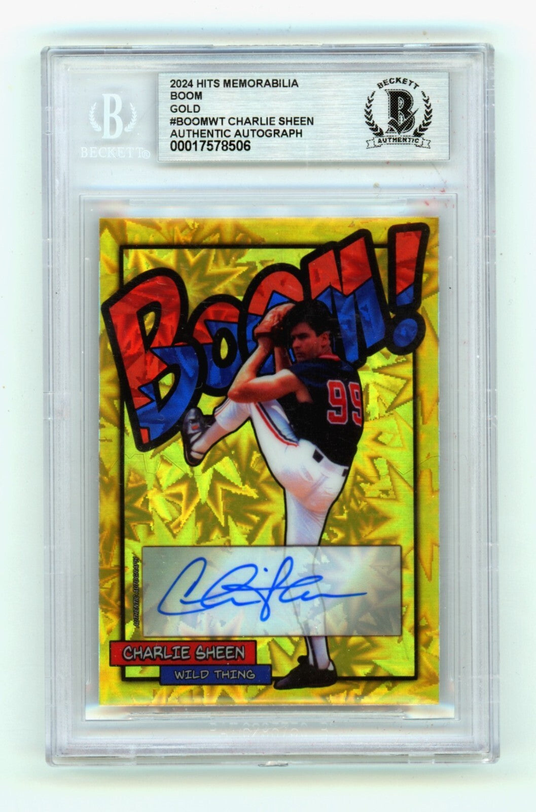 Charlie Sheen 2024 Hits Memorabilia BOOM Gold /10 Signed BGS BAS Auto Wild Thing0