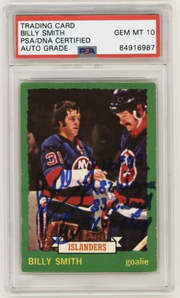 Billy Smith 1973-74 O-Pee-Chee OPC Rookie RC #142 Signed PSA 10 Auto w/ 4 Insc B0