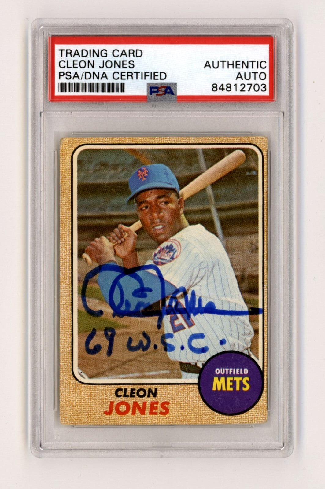 Cleon Jones 1968 Topps #254 69 WSC Inscribed Signed PSA DNA Authentic Auto Mets1