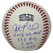 Steve Pearce Signed 2018 World Series Baseball WS MVP + Stats Beckett W BAS COA0