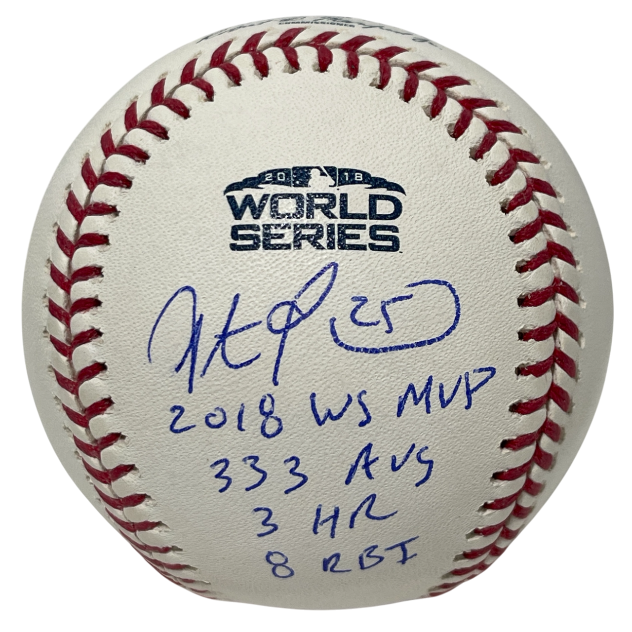 Steve Pearce Signed 2018 World Series Baseball WS MVP + Stats Beckett W BAS COA0