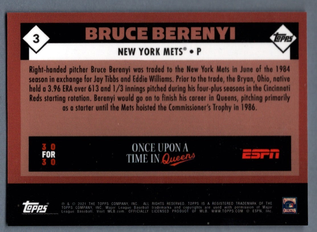 Bruce Berenyi Signed 2021 Topps Once Upon a Time in Queens 3 B/W 86 WSC LSCM COA1
