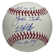 Randy Arozarena & Jonathan India Dual Signed ROMLB Baseball ROY PSA ITP COA0
