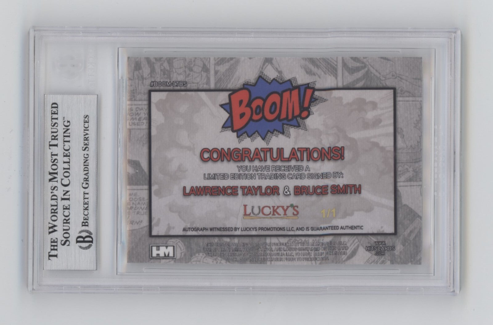 Bruce Smith & Lawrence Taylor 2024 Hits BOOM Super #1/1 Dual Signed BGS BAS Auto1