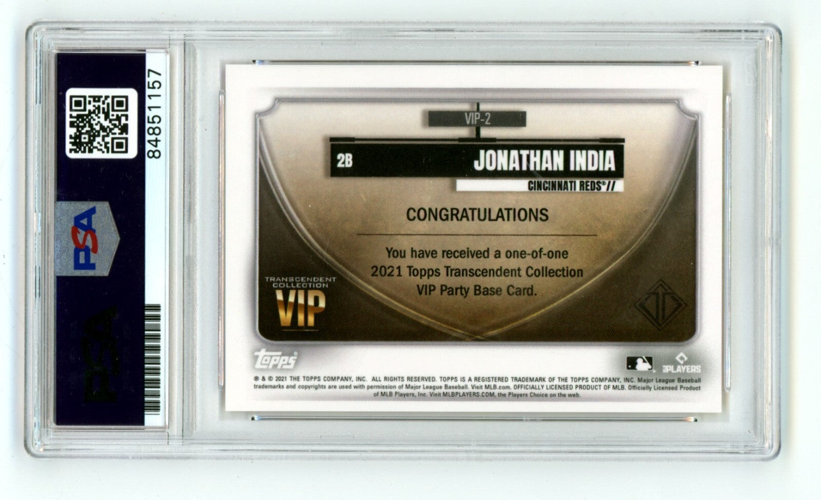 Jonathan India 2021 Topps Transcendent Collection VIP 1/1 RC Auto In PSA 10 Auto1